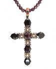 Big Victorian garnet cross clipped on garnet ball chain