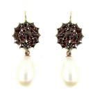 Bohemian garnet earrings with big freshwater pearls and 14ctgold wires