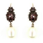 Original Bohemian garnet earrings with big freshwater pearls