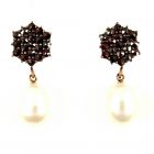 Bohemian garnet earrings with big freshwater pearl drops