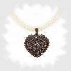 Large Bohemian garnet heart pendant on pearl chain