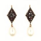 Bohemian garnet marquise shaped earrings with big pearls