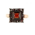 Square Bohemian garnet ring in Art Deco style