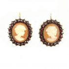Bohemian garnet earrings w/14ctgold wire with shell cameo