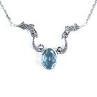 zierliches Collier mit imit. oval Aquamarin + Markasit