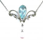 Collier mit imit. Tropfen Aquamarin + Markasit + Perlen