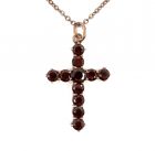 Garnet cross pendant on Silver chain / 14ct rosegoldplated
