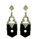 #BRISUR KAPUTT#Beautiful vintage marcasite earrings w/ pearl and onyx