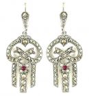 Ohrringe mit echt Rubin + Markasit im Art-Deco-Stil