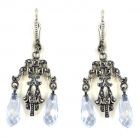 Ohrringe mit synth.Aquamarin Briolette + Perle + Markasit