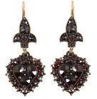 Bohemian garnet heart earrings w/fleur-de-lys wire