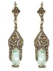 Ohrringe mit imit. Aquamarin-Baguette + Markasit im Art-Deco-Stil