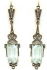 Ohrringe mit imit. Aquamarin-Baguette + Markasit im Art-Deco-Stil