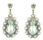 Tropfenförmige Ohrringe mit imit. Tropfen Aquamarin + Markasit + Perlchen