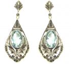 Tropfenförmige Ohrringe mit synth.oval Aquamarin + Markasit