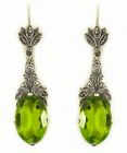 Ohrringe mit imit. oval Peridot + Markasit