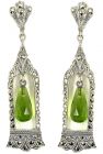 Rechteckige Ohrringe mit imit.Peridot Briolette + Markasit
