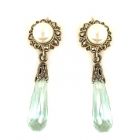 Ohrringe mit imit. Aquamarin Briolette + Perle + Markasit