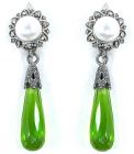 Ohrringe mit imit. Peridot Briolette + Perle + Markasit