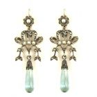 Schleifenohrringe mit imit.Aquamarin Briolette+Markasit + Perlchen