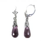 Ohrringe mit imit. Amethyst Briolette + Markasit