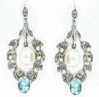 Florale Ohrringe mit oval e.Blautopas(beh) + Perle + Perlchen + Markasit