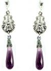 Lange Ohrringe mit imit. Amethyst Briolette + Markasit