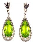 Ohrringe mit imit.Tropfen Peridot + Perlchen + Markasit