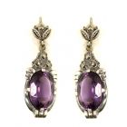 Ohrringe mit imit. oval Amethyst + Markasit