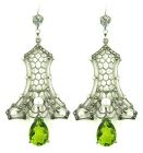 Ohrringe mit imit. Tropfen Peridot + Perlchen + Perlen + Markasit