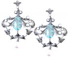 Staement Ohrringe mit Perlen + Markasit + imit. Tropfen Aquamarin