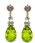 Ohrringe mit imit. Tropfen Peridot + Markasit Perlchen