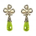 Schleifenohrringe mit imit.Peridot Briolette+Perlchen+Markasit