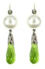 Ohrringe mit imit. Peridot Briolette + Perle + Markasit