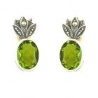 Ohrstecker oval mit imit.Peridot + Markasit