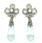 Schleifen Ohrstecker mit imit. Aquamarin Briolette + Markasit