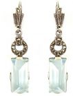 Ohrringe mit imit. Rechteckigem Aquamarin + Markasit im Art-Deco-Stil