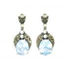 Ohrringe mit synth.oval Aquamarin + Perlchen+Markasit