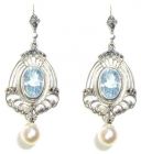 Ohrringe mit imit. oval Aquamarin + Perlen + Markasit