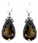 Ohrringe mit Tropfen Rauchquarz + Markasit + Perlen