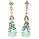 Ohrringe mit imit. Tropfen Aquamarin + Markasit + Perlchen