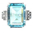 Grosser Ring mit imit. Octagon Aquamarin +  Markasit