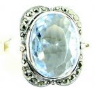 Ring mit  oval synth.Aquamarin + Markasit