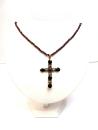 Big Victorian garnet cross clipped on garnet ball chain