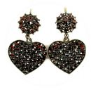 Large Vintage Bohemian garnet heart earrings w/14ct gold wires /L