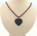 Bohemian garnet heart clip-on necklace on garnet ball chain