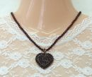 Bohemian garnet heart clip-on necklace on garnet ball chain