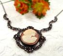 Original Bohemian garnet necklace with shell cameo