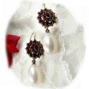 Bohemian garnet earrings with big freshwater pearls and 14ctgold wires