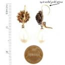 Bohemian garnet earrings with big freshwater pearls and 14ctgold wires